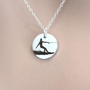 Sterling Silver Wakeboarding Necklace, Sterling Silver Wakeboard Charm Necklace